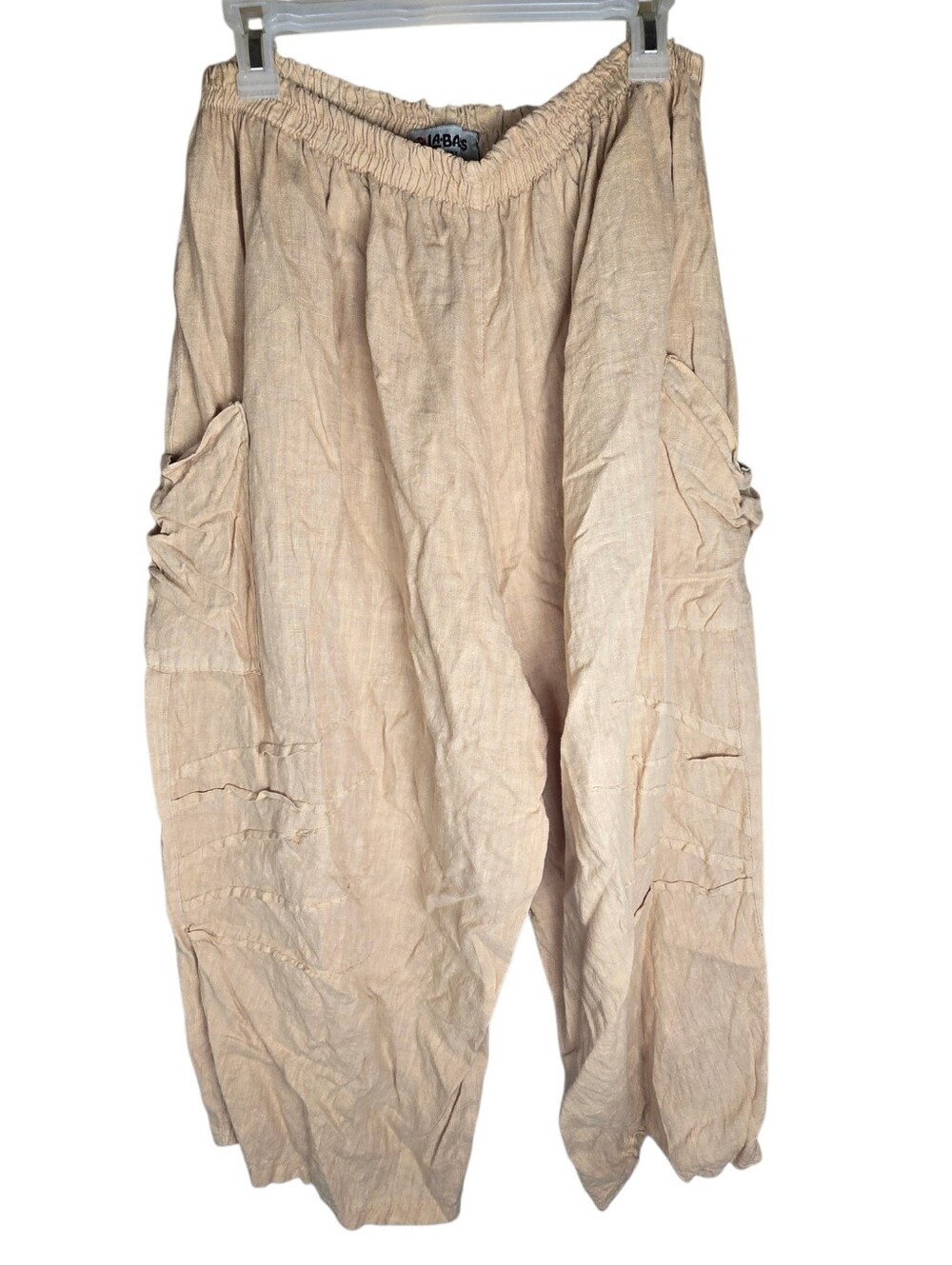 La Bass Germany Wide Leg Tan Boho Linen Pants Size 3X Made In ITALY